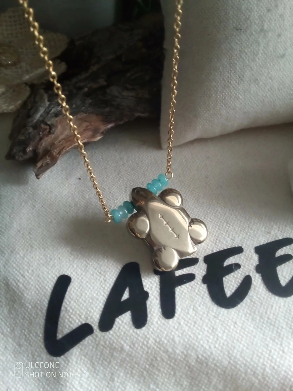 Collier tortue en pierre de pyrite naturelle et pierres d'amazonite – photo 3